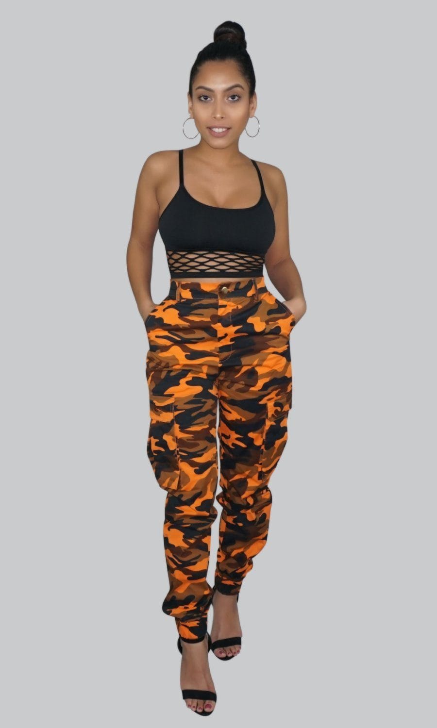 CARLY CARGO PANTS- ORANGE CAMO – Luxe Appeal